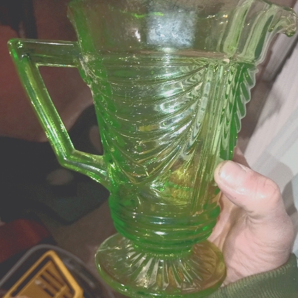 Vintage 1950's green depression glass pitcher